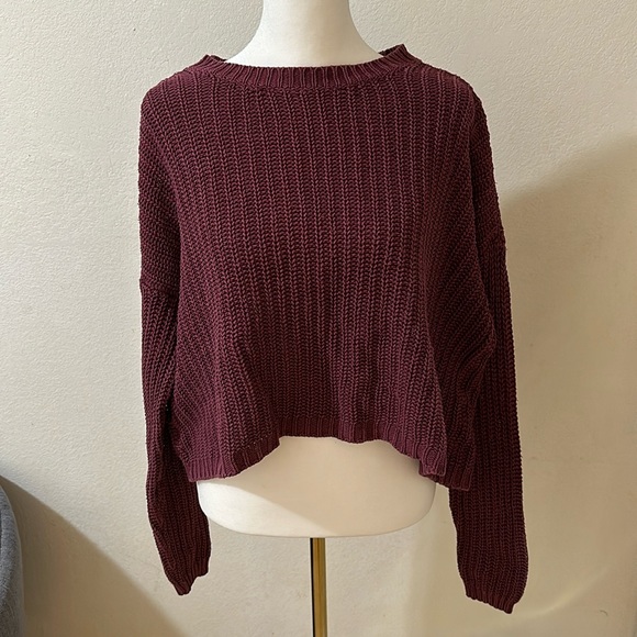 LA Hearts Burgundy Crop Knit Sweater - Picture 1 of 1